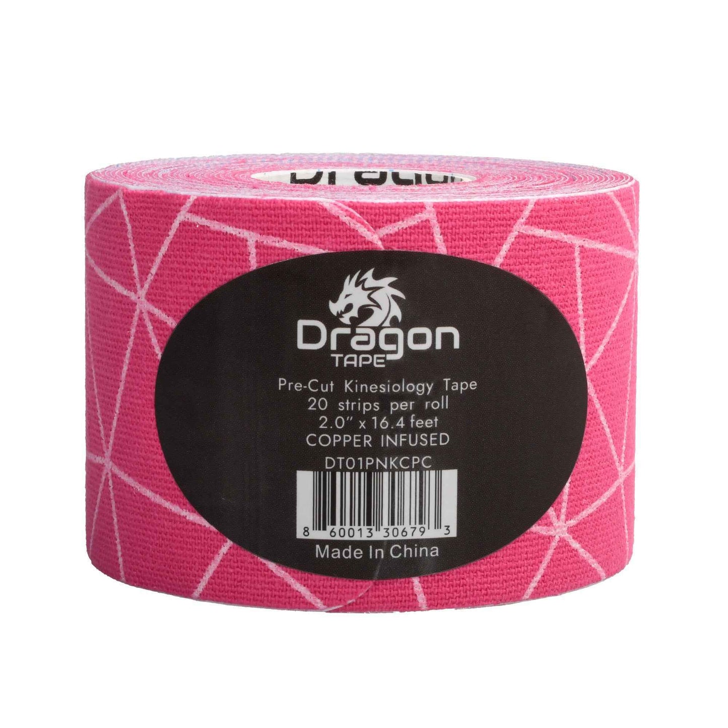 Dragon Tape Kinesiology Tape Copper Infused – 20 Precut Water-Resistant Strips - Pink - Double Roll