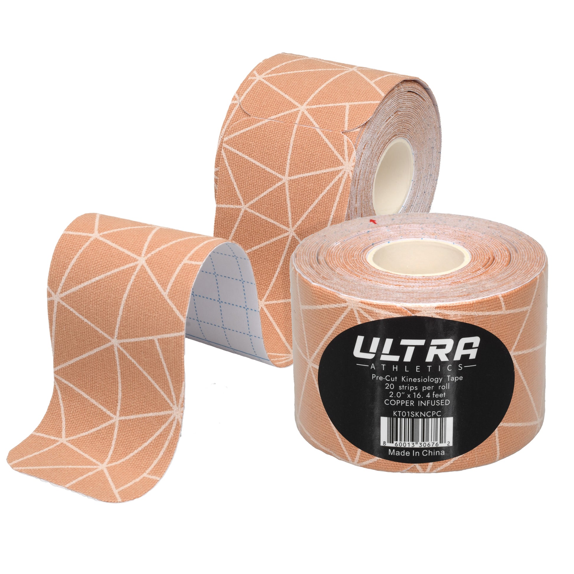 Ultra Athletics Copper Infused Pro Series Kinesiology Tape Precut with Stretch Indicator Single Roll (Skin Copper)