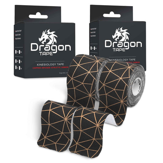 Dragon Tape Kinesiology Tape Copper Infused – 20 Precut Water-Resistant Strips - Black - Double Roll
