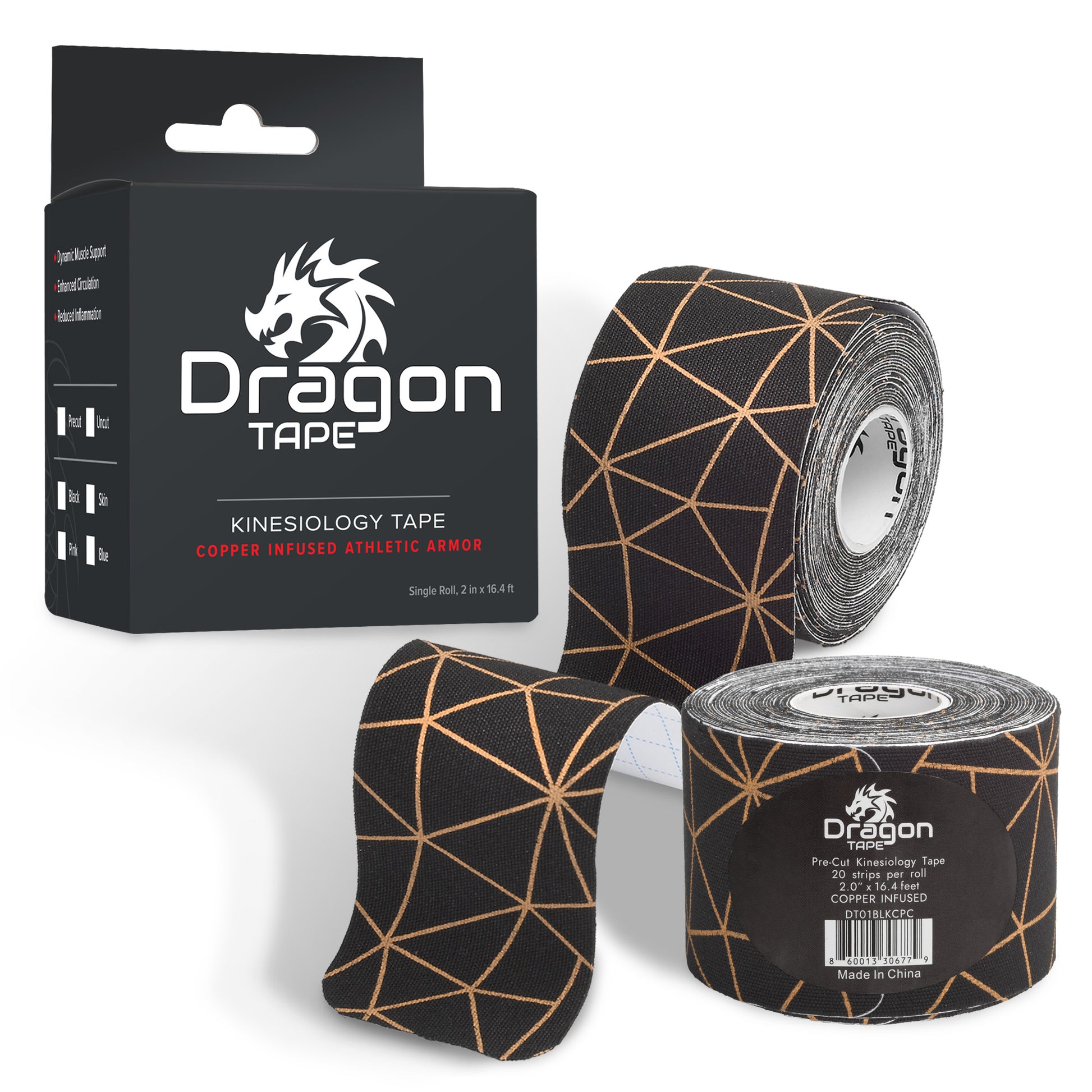 Dragon Tape Copper Kinesiology Tape – 20 Precut Water-Resistant Strips