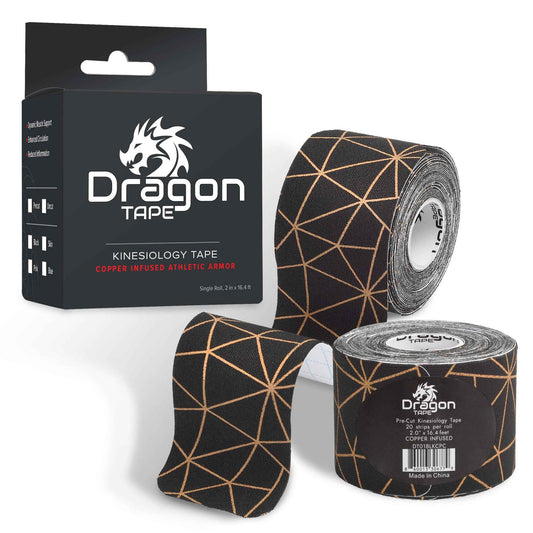 Dragon Tape Kinesiology Tape Copper Infused – 20 Precut Water-Resistant Strips - Black - Single Roll