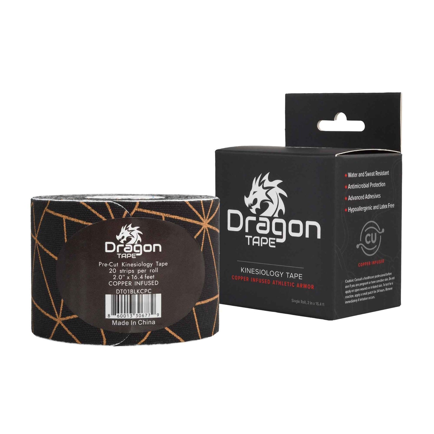 Dragon Tape Kinesiology Tape Copper Infused – 20 Precut Water-Resistant Strips