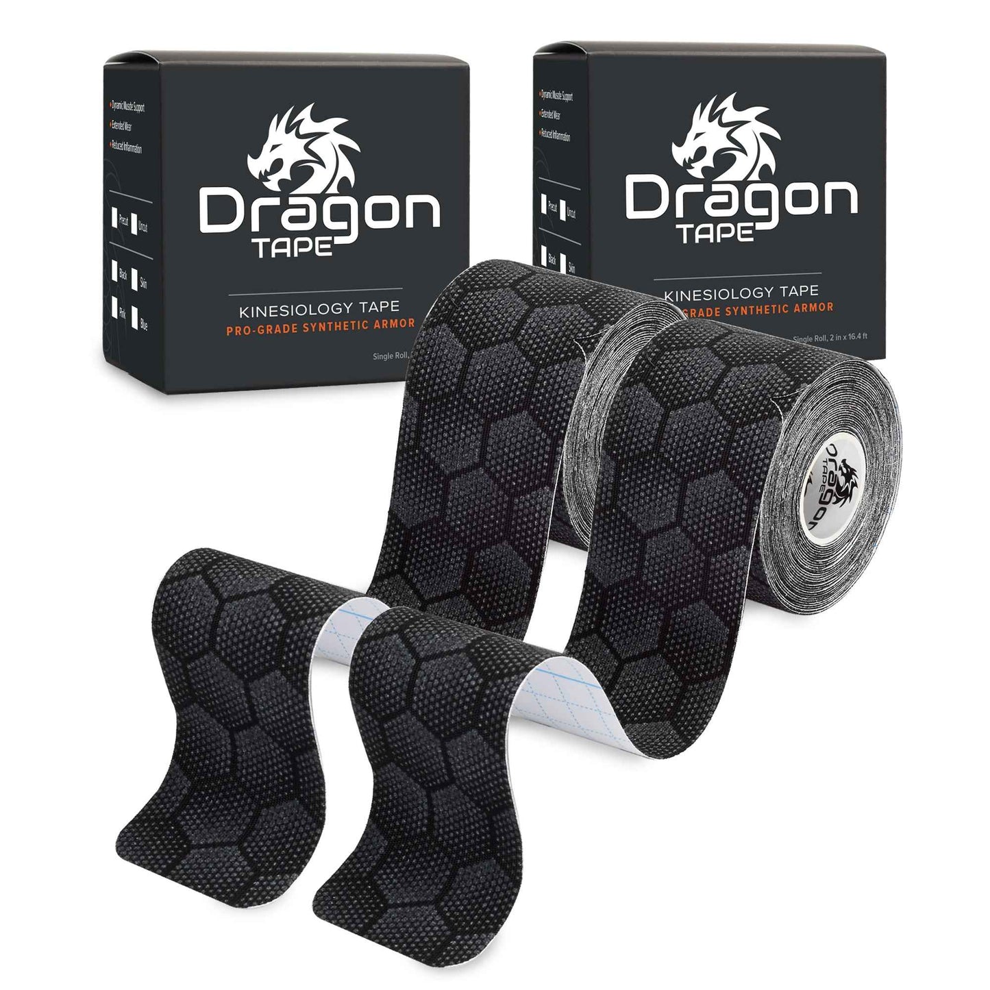 Dragon Tape Synthetic Kinesiology Tape - 20 Precut Waterproof Strips - Black - Double Roll