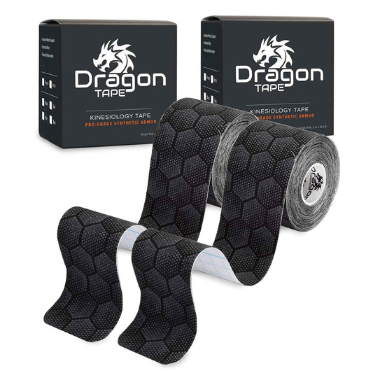 Dragon Tape Synthetic Kinesiology Tape - 20 Precut Waterproof Strips - Black - Double Roll