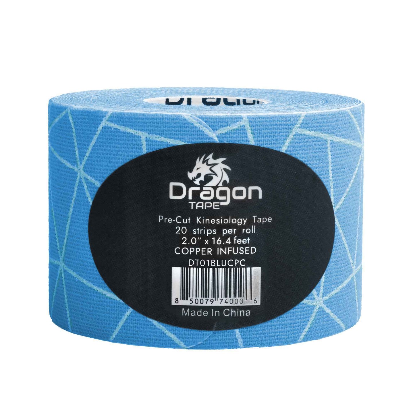 Dragon Tape Kinesiology Tape Copper Infused – 20 Precut Water-Resistant Strips - Blue - Single Roll