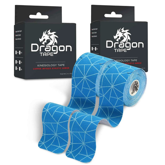 Dragon Tape Kinesiology Tape Copper Infused - 20 Precut Blue Water-Resistant Strips - Double Roll