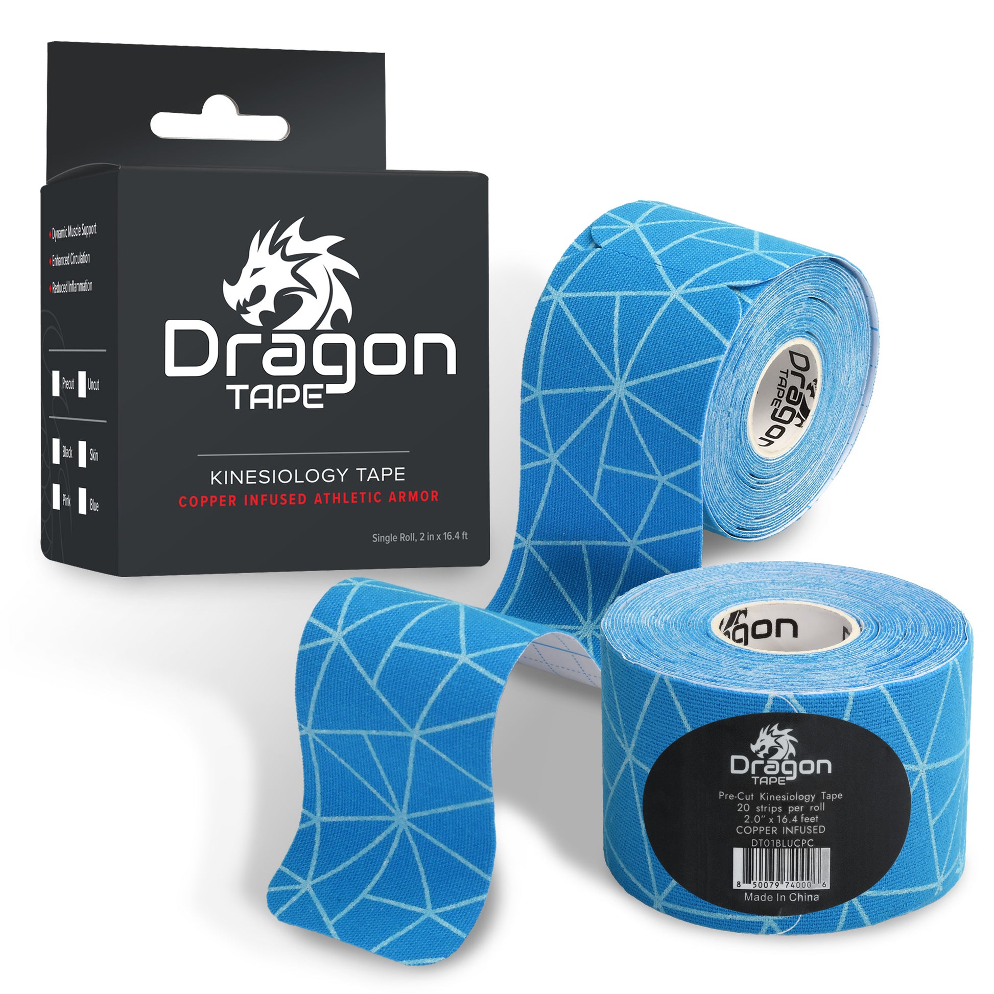 Dragon Tape Copper Kinesiology Tape – 20 Precut Water-Resistant Strips