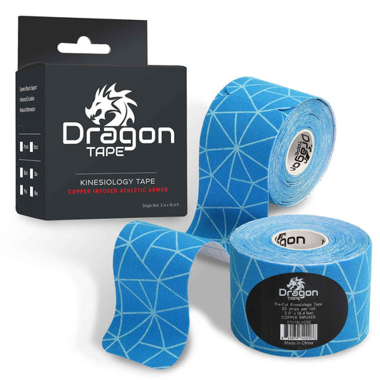 Dragon Tape Kinesiology Tape Copper Infused – 20 Precut Water-Resistant Strips - Blue - Single Roll