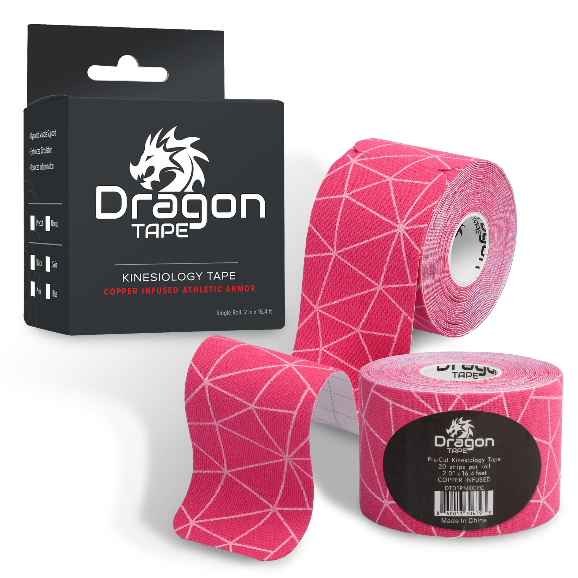 Dragon Tape Copper Kinesiology Tape – 20 Precut Water-Resistant Strips