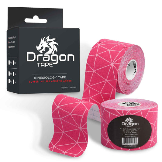 Dragon Tape Kinesiology Tape Copper Infused – 20 Precut Water-Resistant Strips - Pink - Single Roll