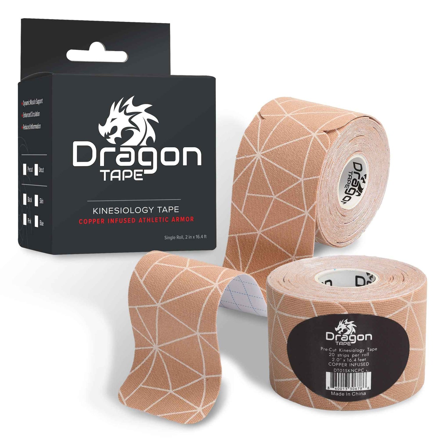 Dragon Tape Kinesiology Tape Copper Infused – 20 Precut Water-Resistant Strips