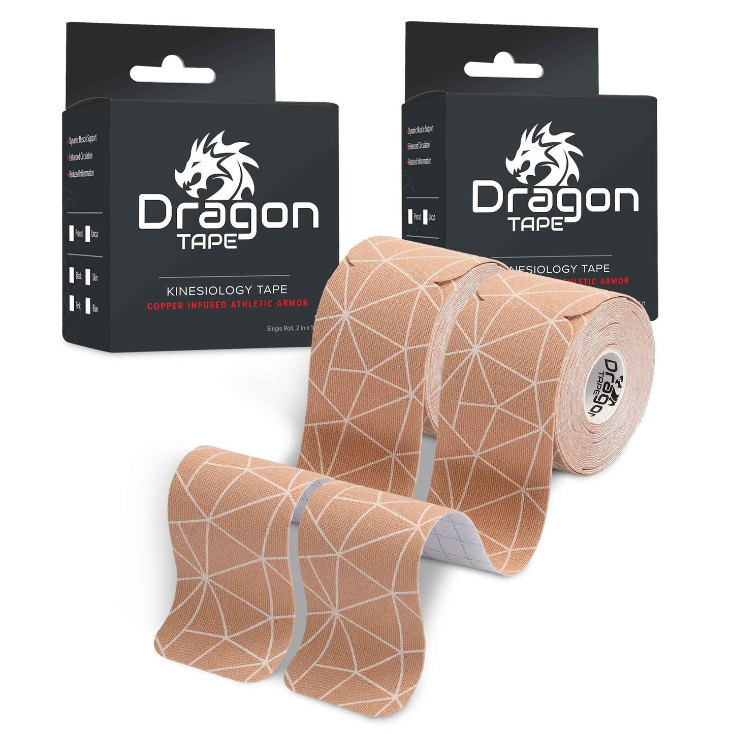 Dragon Tape Kinesiology Tape Copper Infused – 20 Precut Water-Resistant Strips - Skin - Double Roll