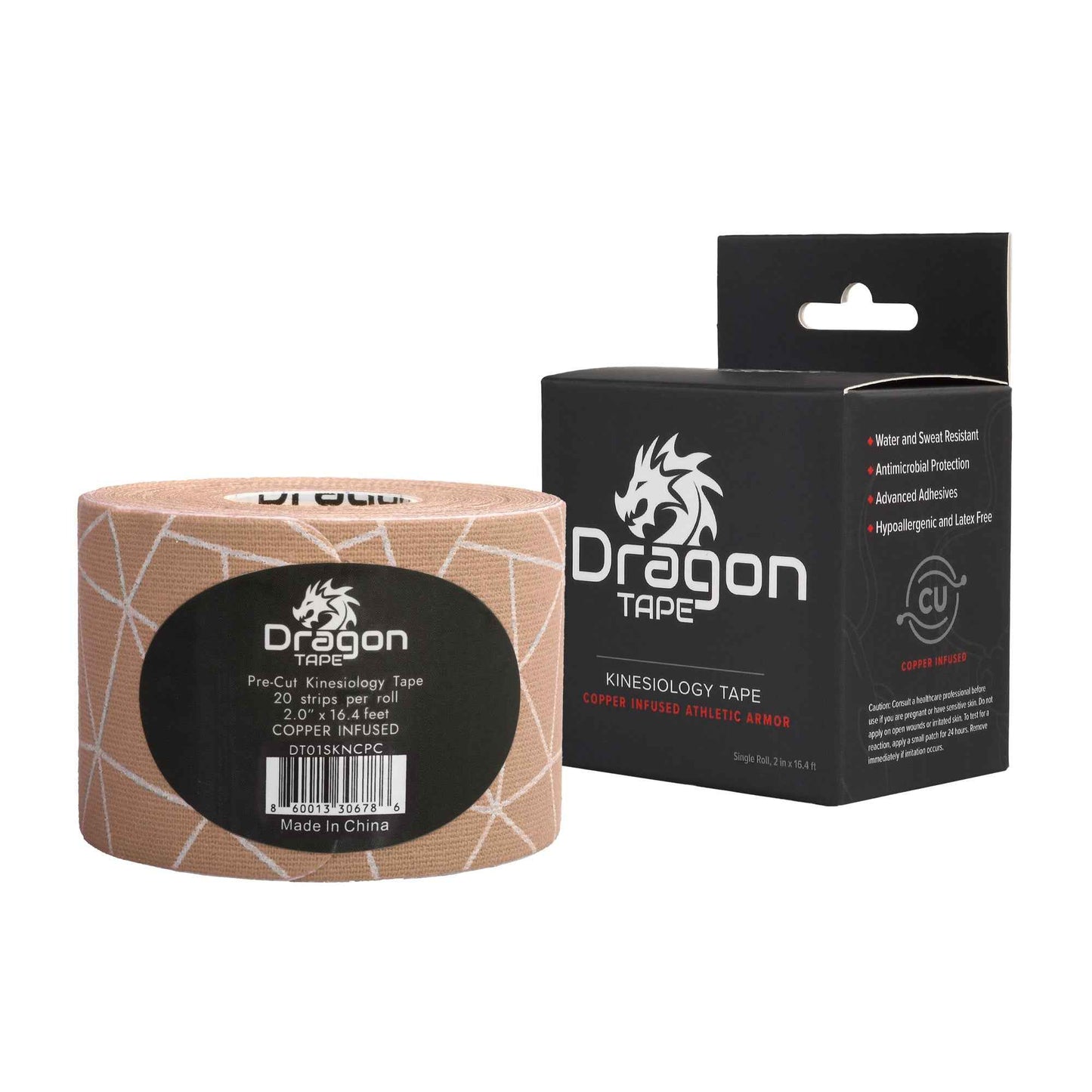 Dragon Tape Kinesiology Tape Copper Infused – 20 Precut Water-Resistant Strips