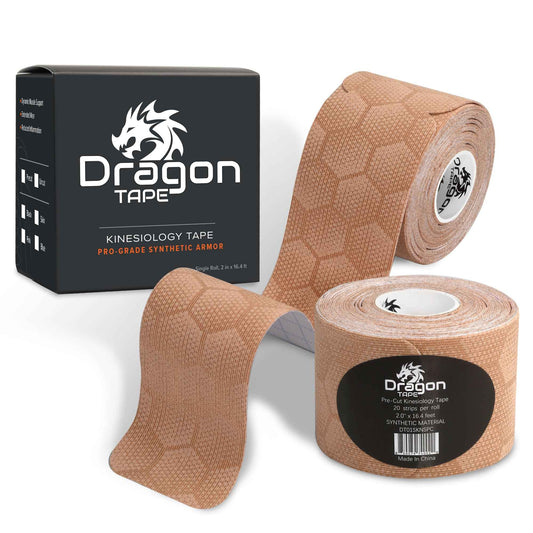 Dragon Tape Synthetic Kinesiology Tape - 20 Precut Waterproof Strips - Skin