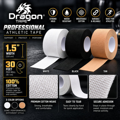 Dragon Tape Professional Athletic Tape - 2 Rolls (White)