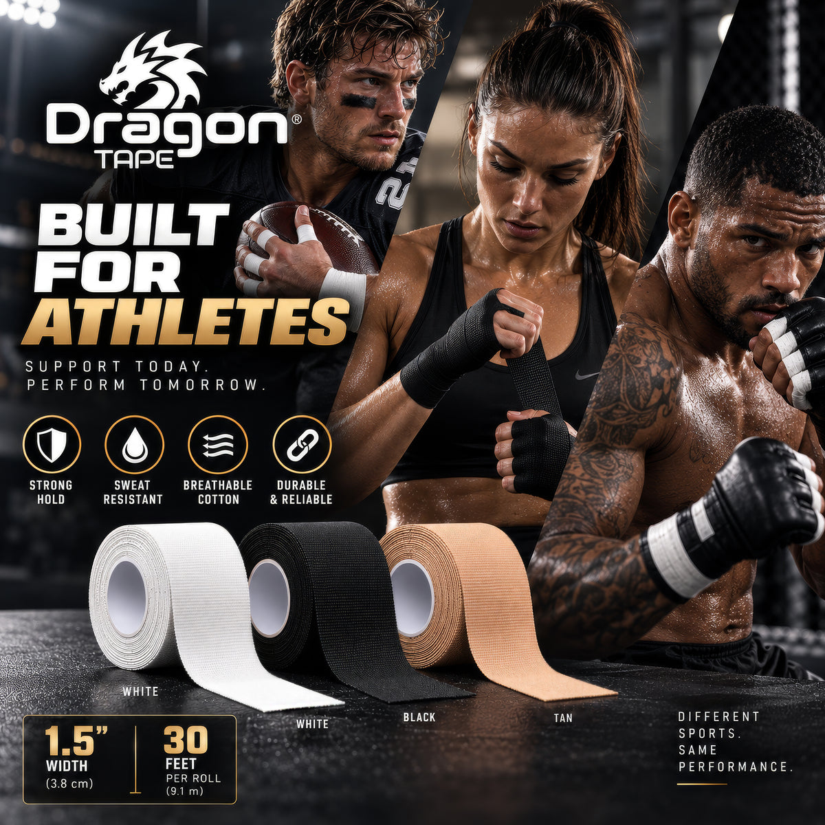Dragon Tape Professional Athletic Tape - 2 Rolls (White)
