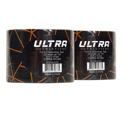 Ultra Athletics Kinesiology Tape Copper Infused – 20 Precut Water-Resistant Strips - Black Copper - Double Roll - AthleticTapes.com