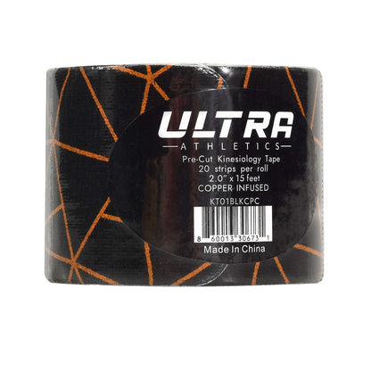 Ultra Athletics Kinesiology Tape Copper Infused – 20 Precut Water-Resistant Strips - Black Copper - Single Roll - AthleticTapes.com