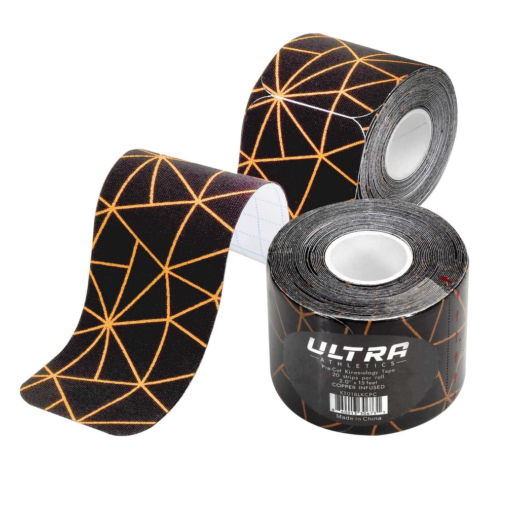 Ultra Athletics Copper Infused Pro Series Kinesiology Tape Precut with Stretch Indicator Single Roll (Black Copper)
