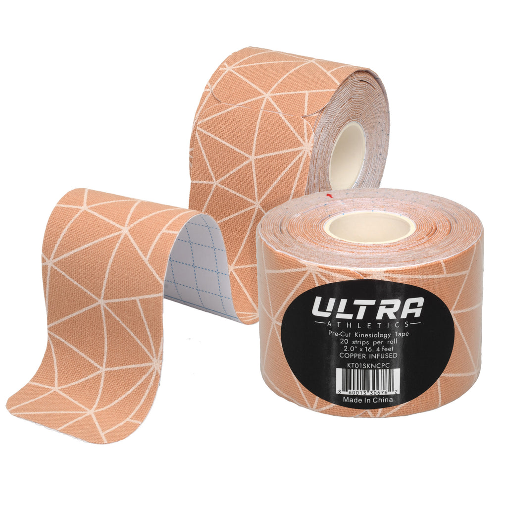 Ultra Athletics Copper Infused Pro Series Kinesiology Tape Precut with Stretch Indicator 2-Pack (Skin Copper)