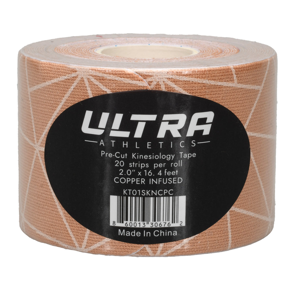 Ultra Athletics Copper Infused Pro Series Kinesiology Tape Precut with Stretch Indicator Single Roll (Skin Copper)