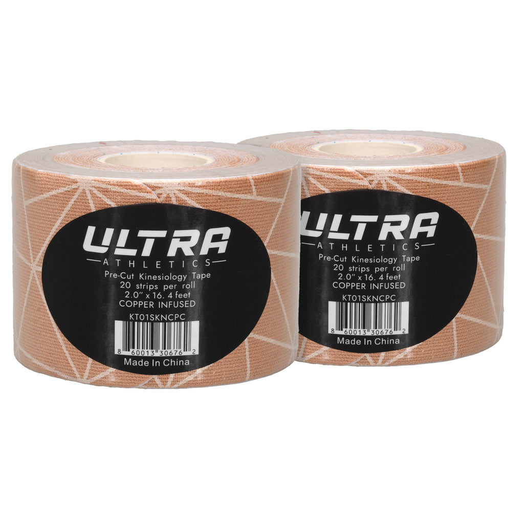 Ultra Athletics Copper Infused Pro Series Kinesiology Tape Precut with Stretch Indicator 2-Pack (Skin Copper)