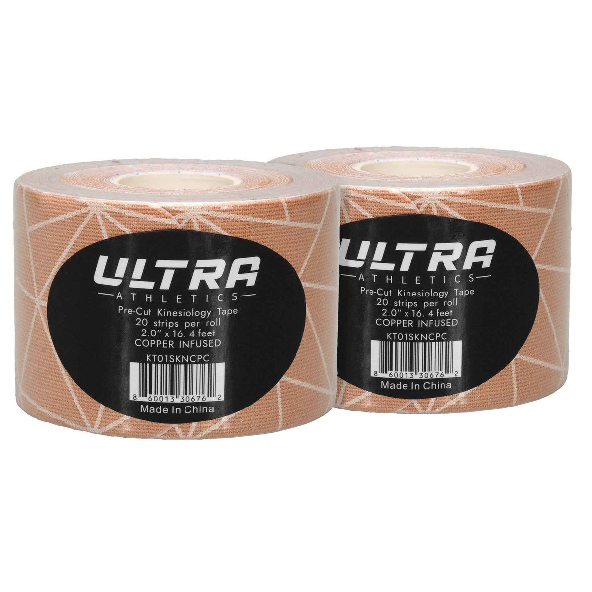 Ultra Athletics Copper Infused Pro Series Kinesiology Tape Precut with Stretch Indicator 2-Pack (Skin Copper)