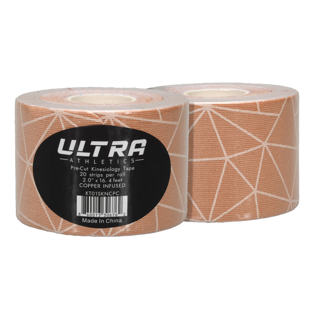 Ultra Athletics Copper Infused Pro Series Kinesiology Tape Precut with Stretch Indicator 2-Pack (Skin Copper)