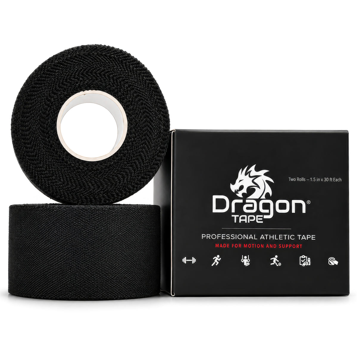 Dragon Tape Professional Athletic Tape - 2 Rolls (Black)