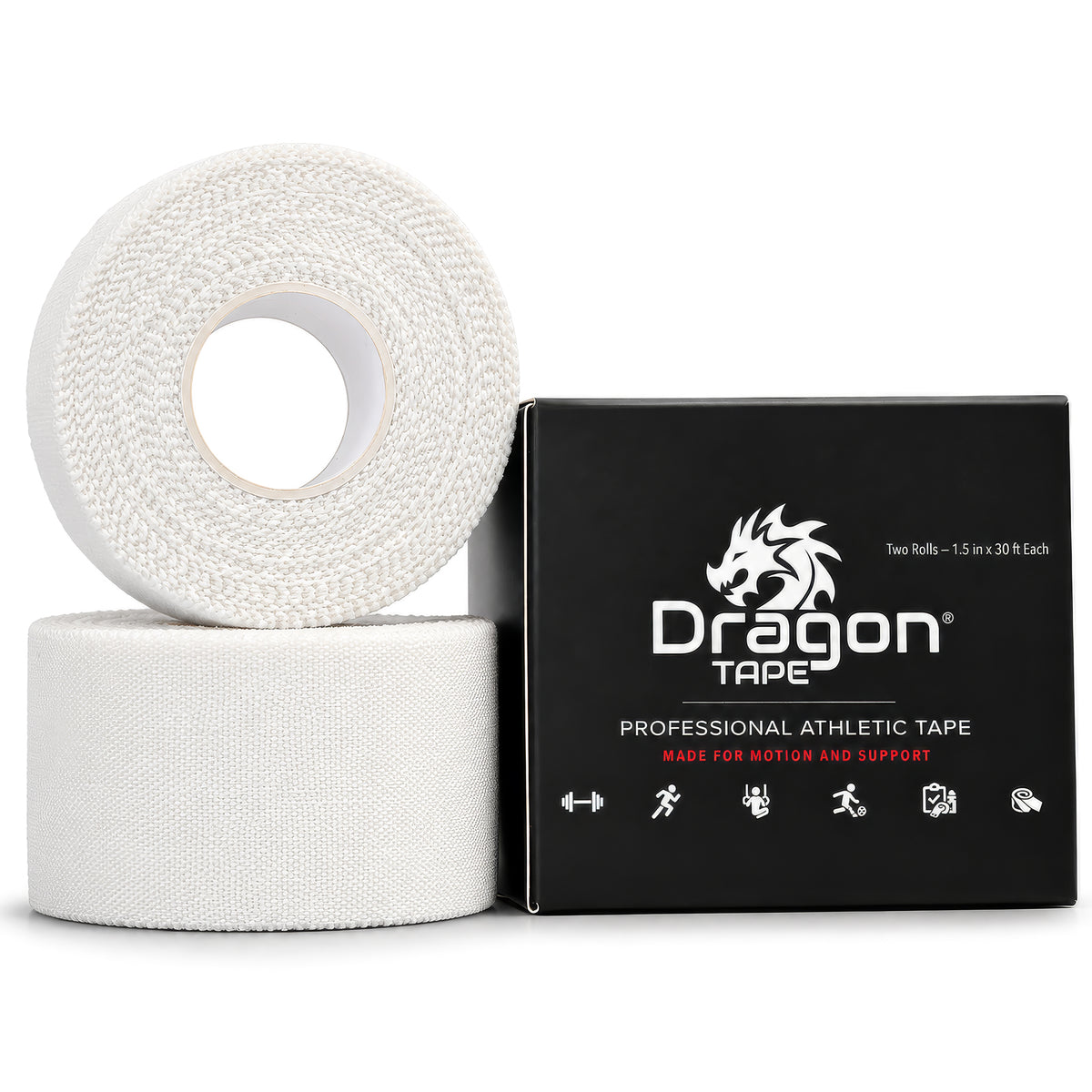 Dragon Tape Professional Athletic Tape - 2 Rolls (White)