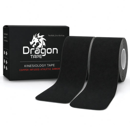 Dragon Tape Copper-Infused Kinesiology Tape – 16.4 Feet Uncut Double Rolls (Black)