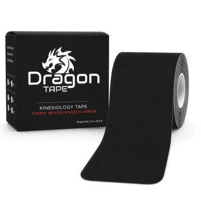 Dragon Tape Copper-Infused Kinesiology Tape – 16.4 Feet Uncut Roll (Black)
