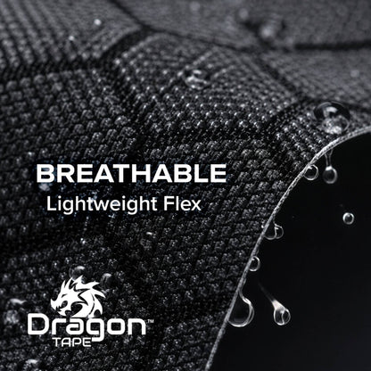 Dragon Tape black kinesiology tape close-up showing breathable lightweight flex and water resistance.